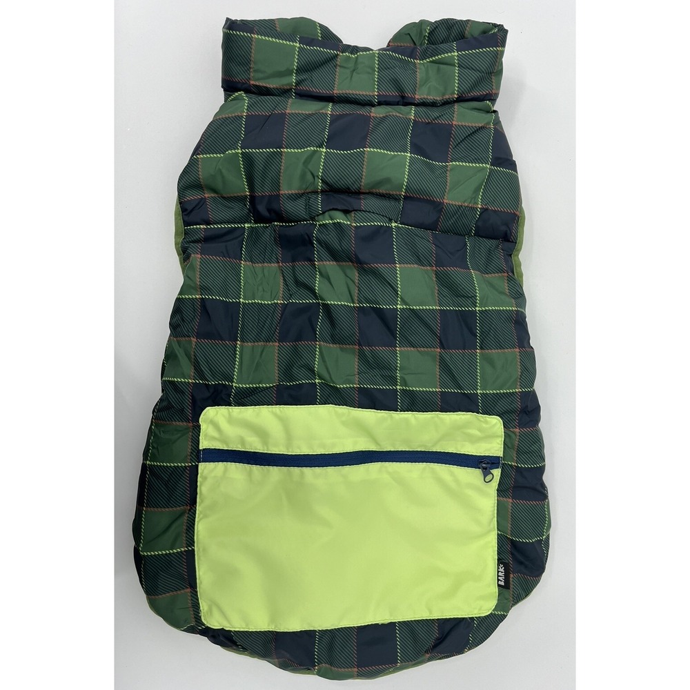 Bark Dog Puffer Vest Jacket Plaid Size Medium Barkbox Green